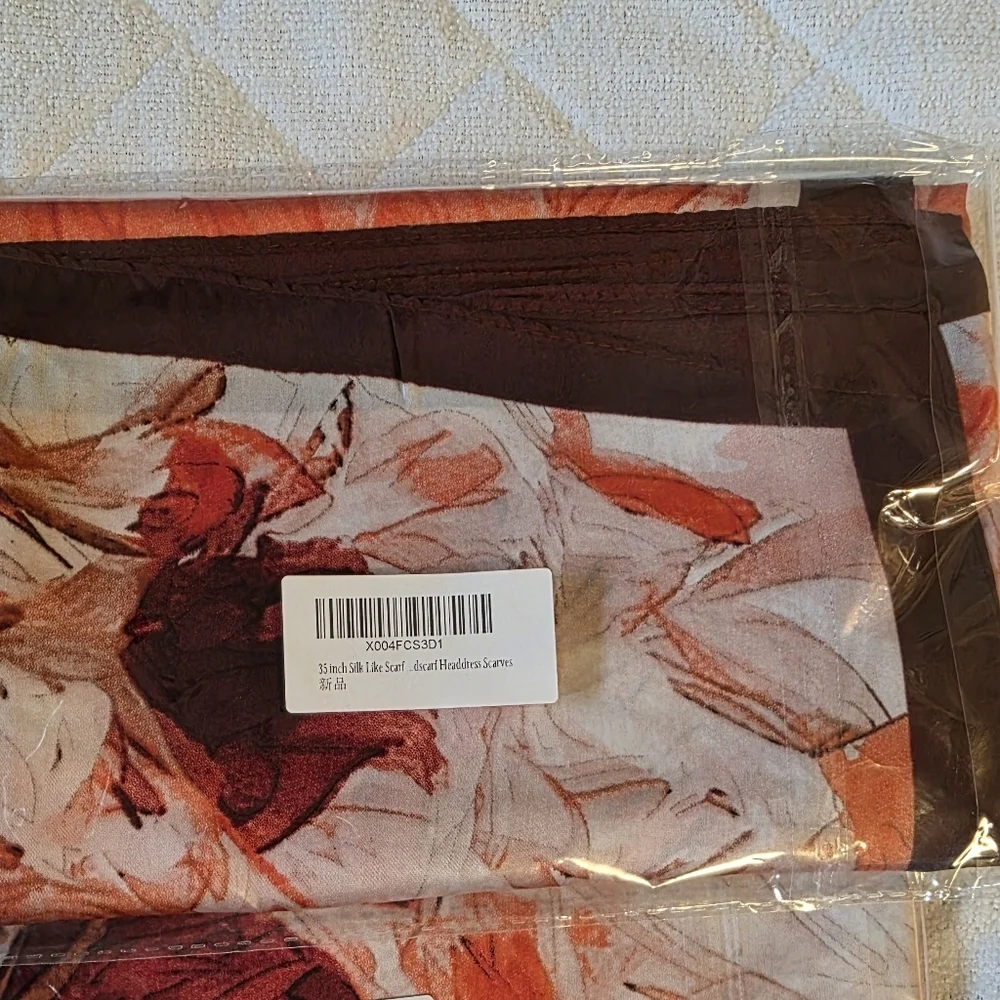 NWT Oversized Floral Silky Satin Square Neck Scarf Head Wrap - 35